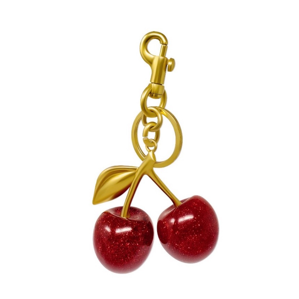 Cherry Keychain with Gold Accents